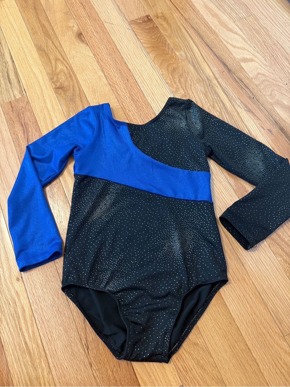 Girls’ Blue and Black Sparkly Gymnastics Leotard